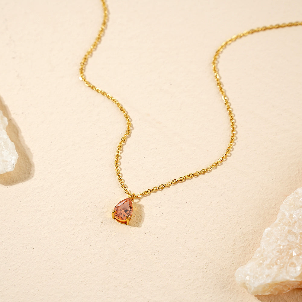 Waterdrop Necklace HighGrade 18K Gold Plated Champagne Cubic Zirconia (CZ)
