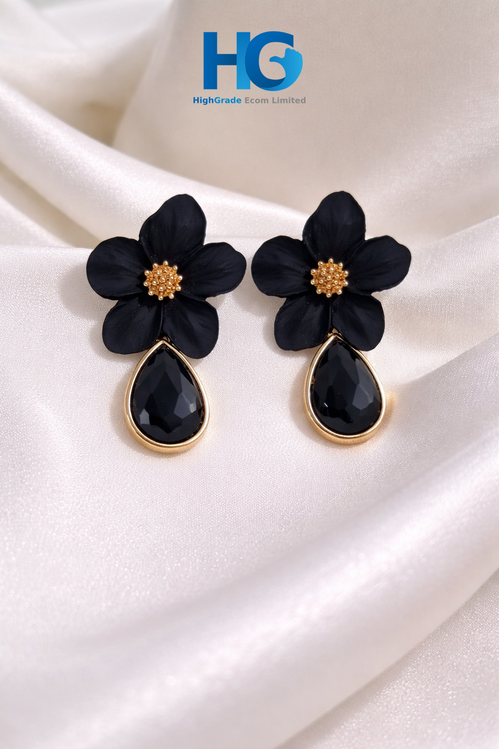 Black Floral Crystal Drops