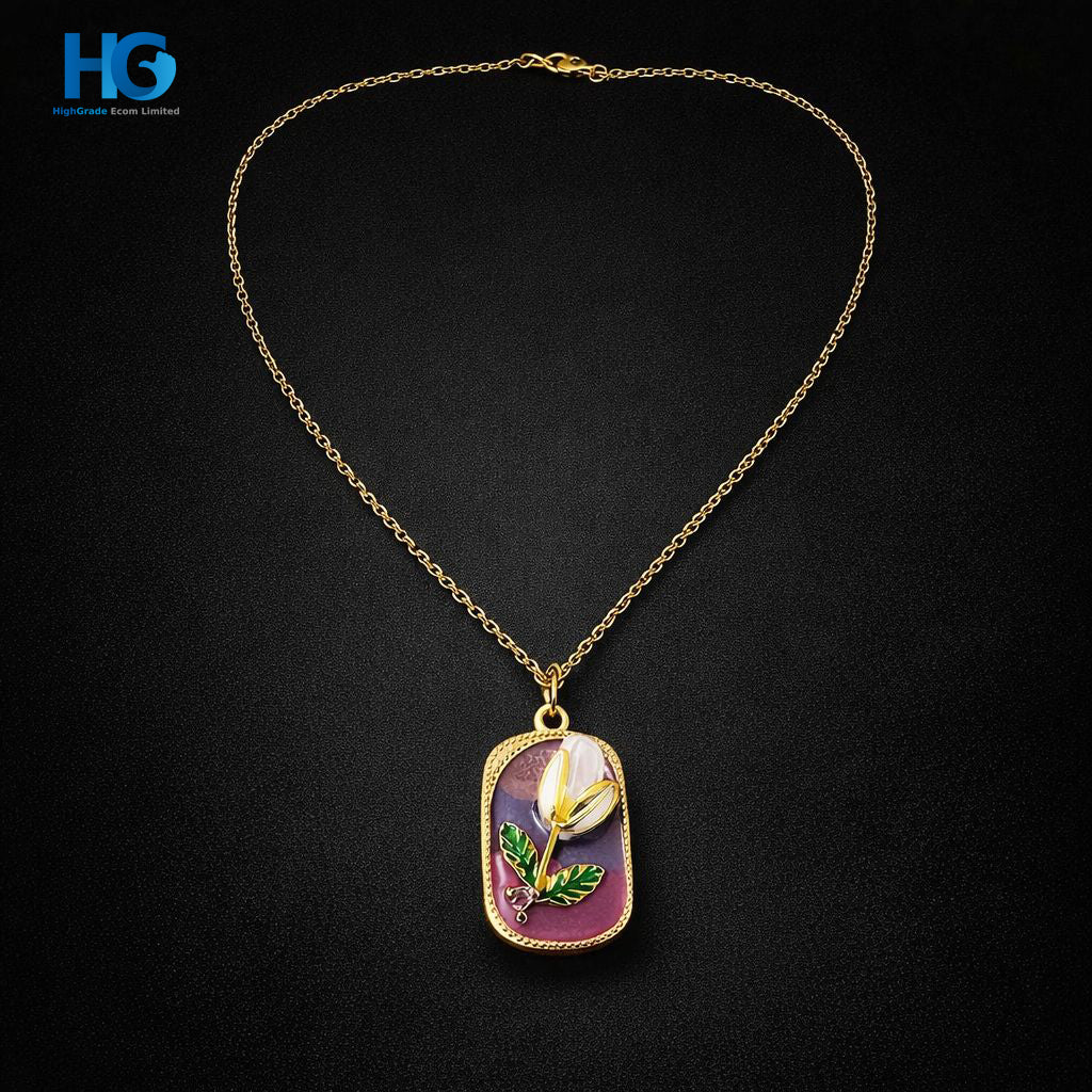 Enamel Rose Charm Necklace