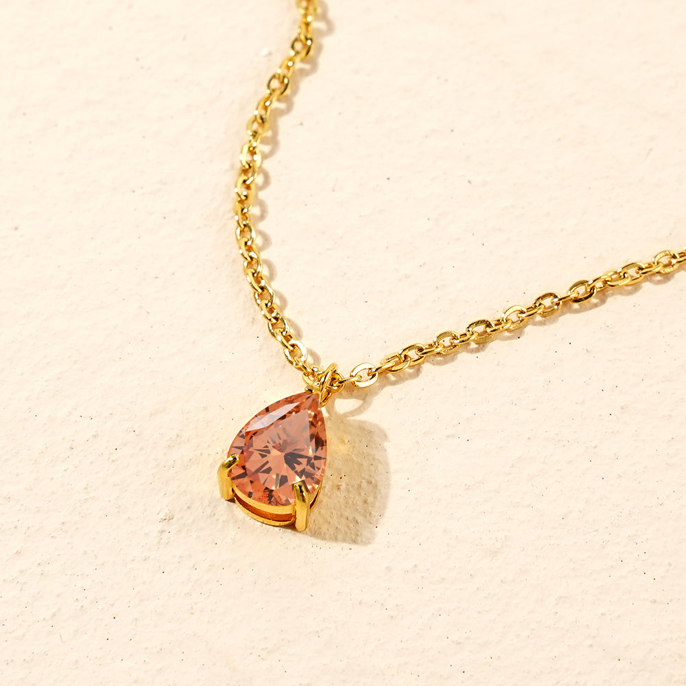 Waterdrop Necklace HighGrade 18K Gold Plated Champagne Cubic Zirconia (CZ)