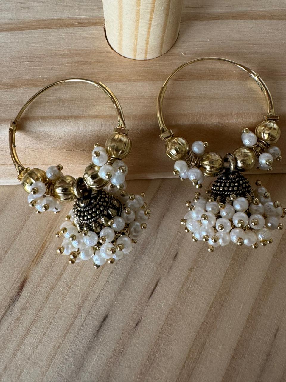 Antique Pearl Jhumki Hoops