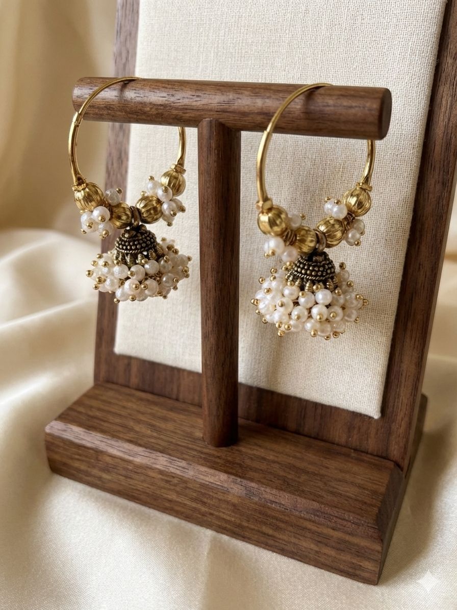 Antique Pearl Jhumki Hoops