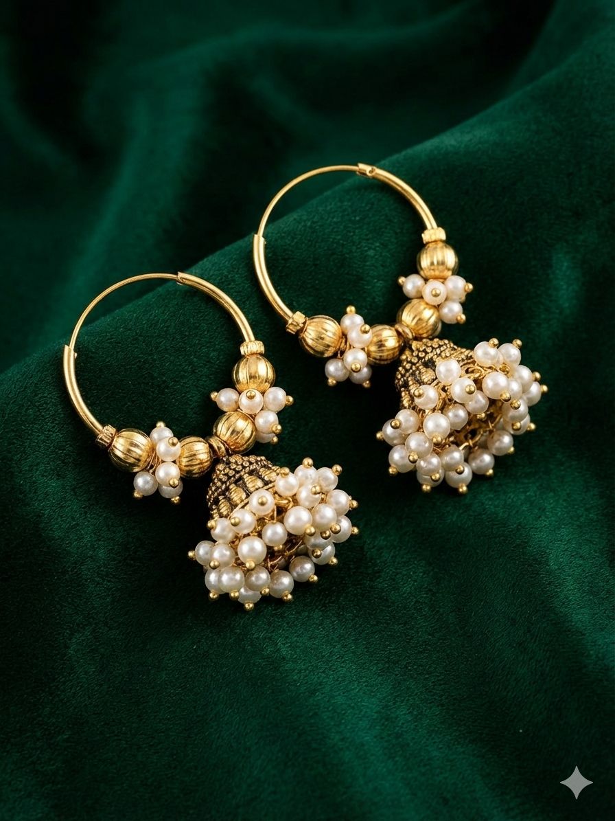 Antique Pearl Jhumki Hoops