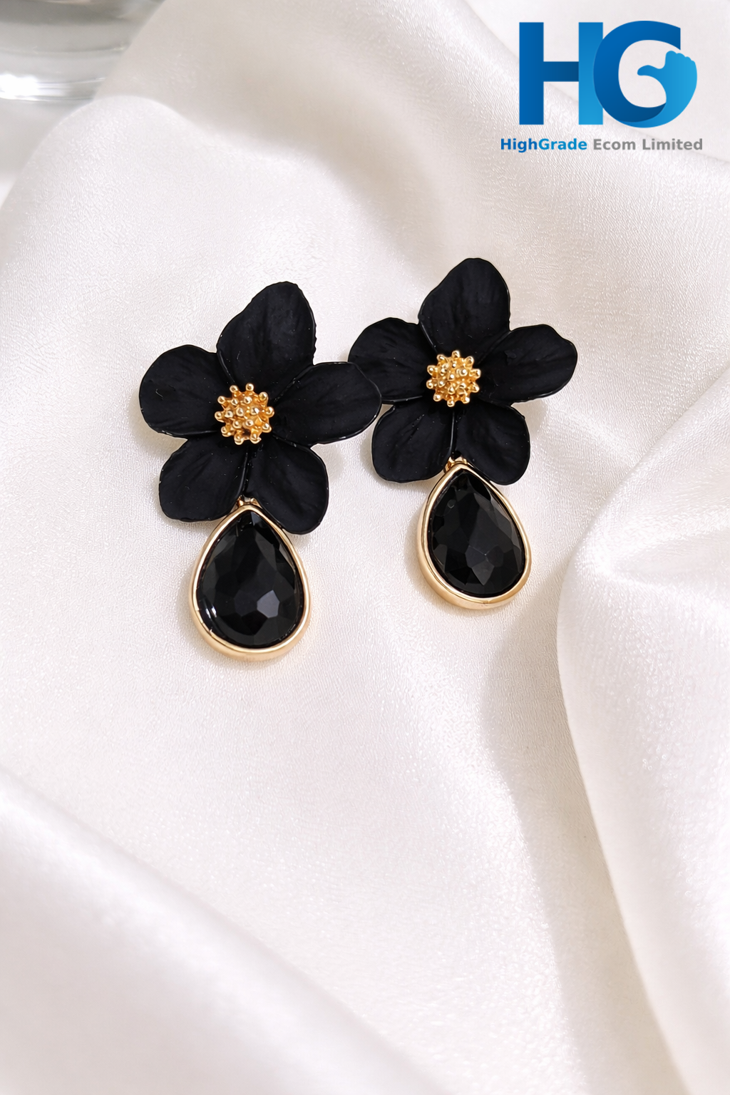 Black Floral Crystal Drops