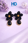 Black Floral Crystal Drops