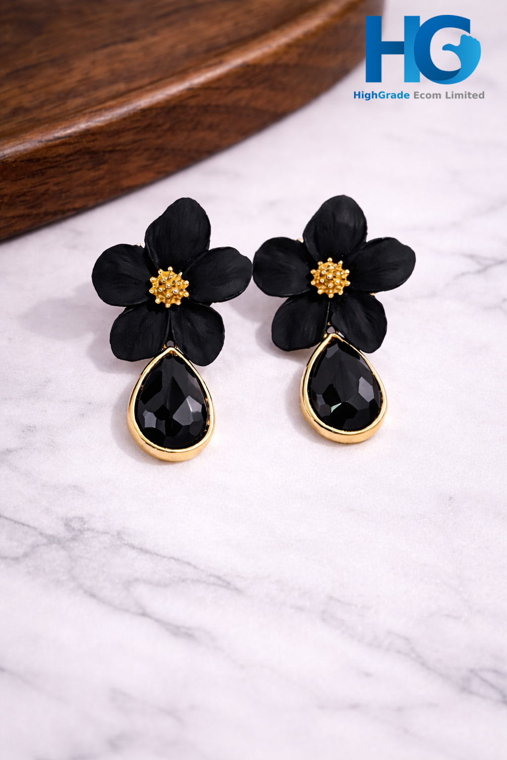 Black Floral Crystal Drops