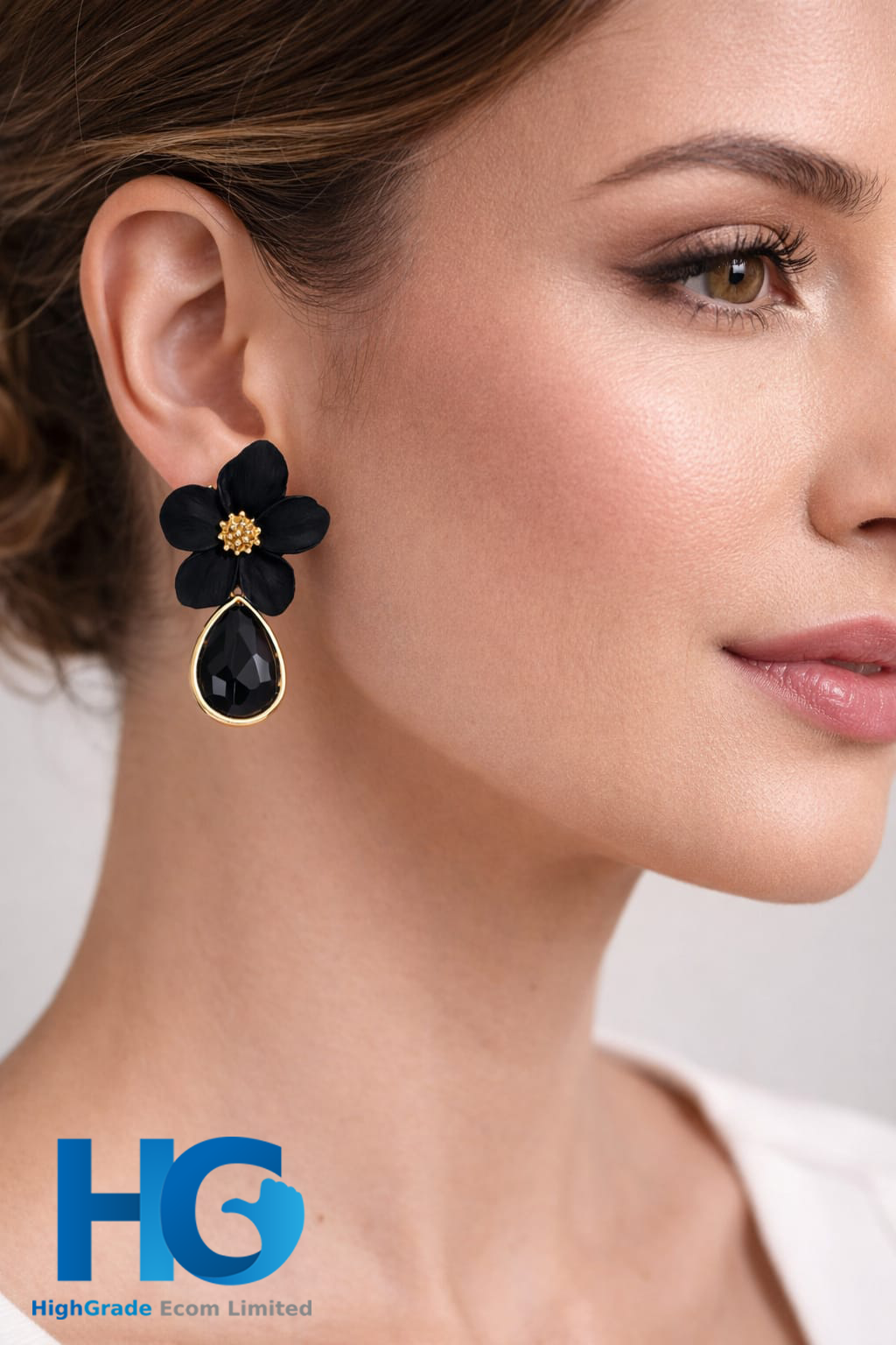 Black Floral Crystal Drops