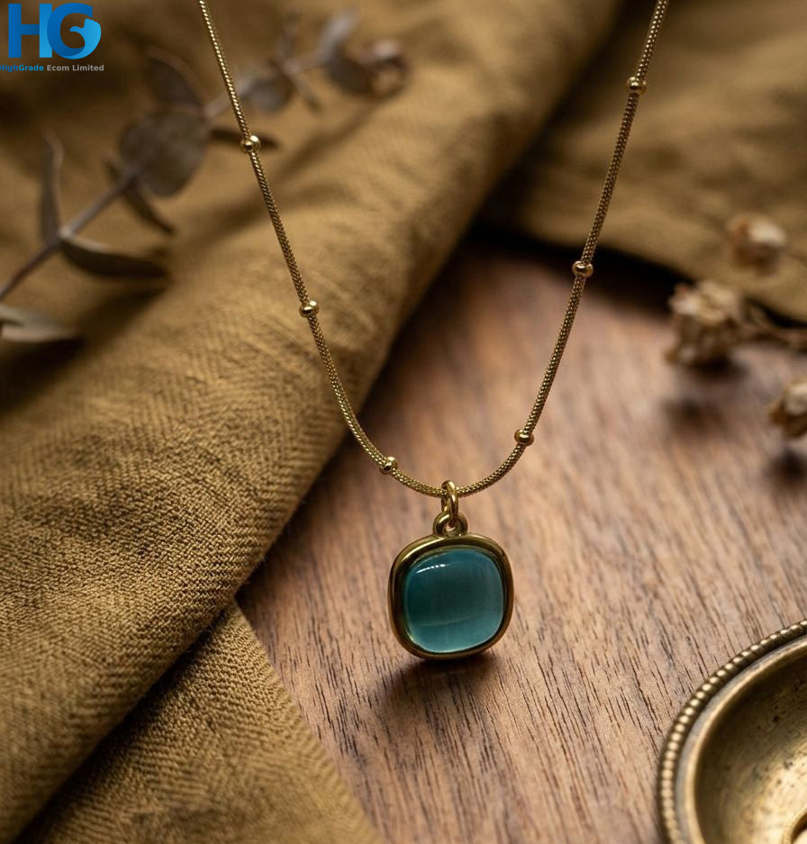 Color Stone Square Pendant