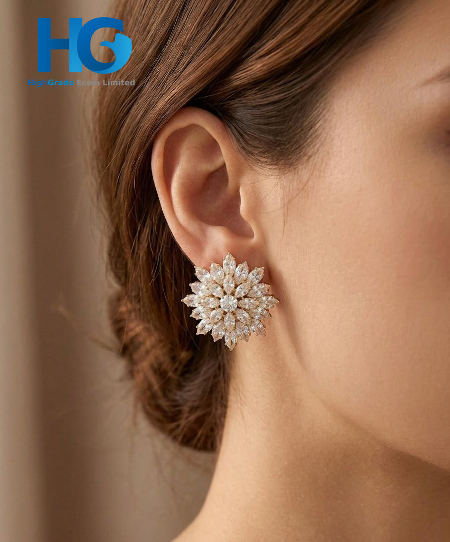 Crystal Snowflake Studs Golden & Silver