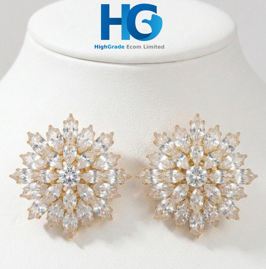 Crystal Snowflake Studs Golden & Silver