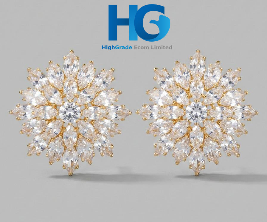 Crystal Snowflake Studs Golden & Silver