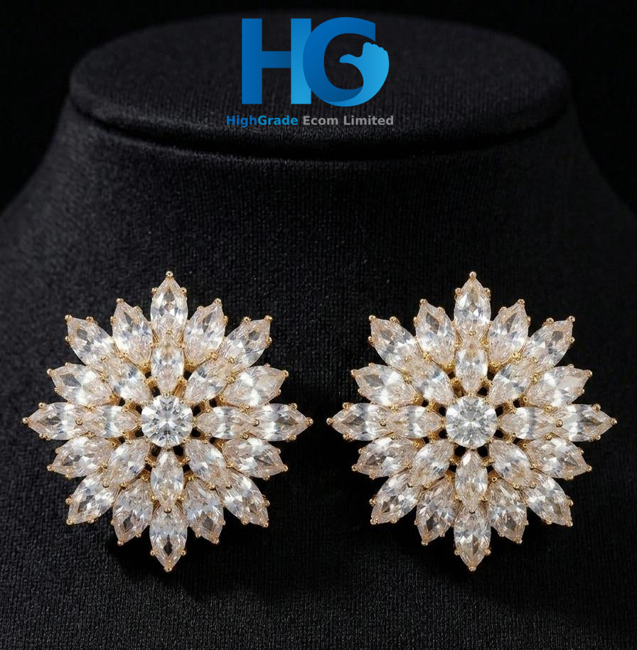 Crystal Snowflake Studs Golden & Silver