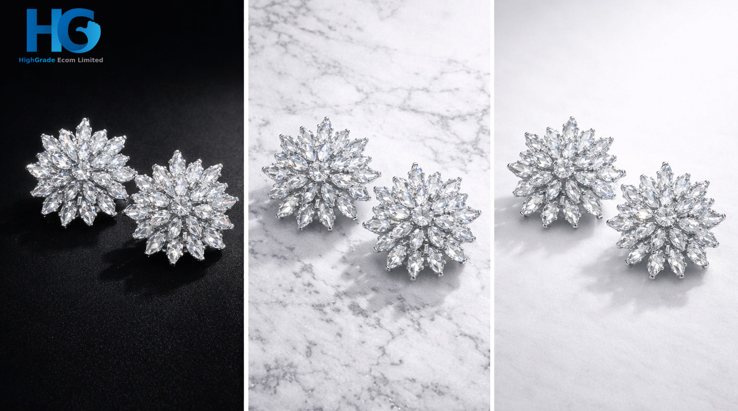 Crystal Snowflake Studs Golden & Silver
