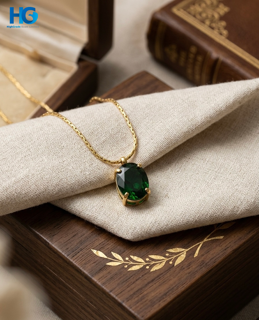 Glow Oval Pendant (Emerald & Crystal)
