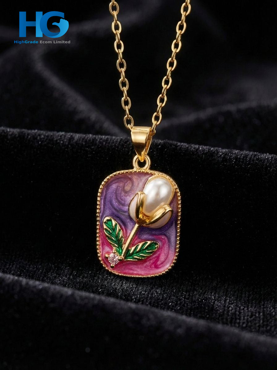 Enamel Rose Charm Necklace