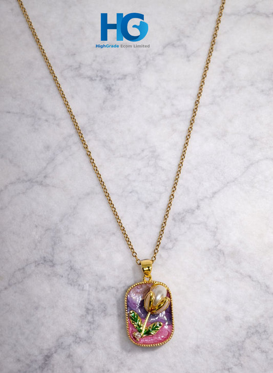 Enamel Rose Charm Necklace