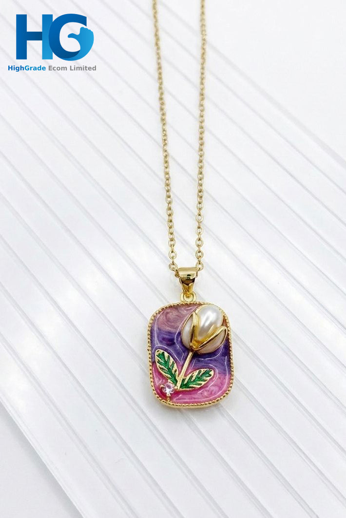 Enamel Rose Charm Necklace