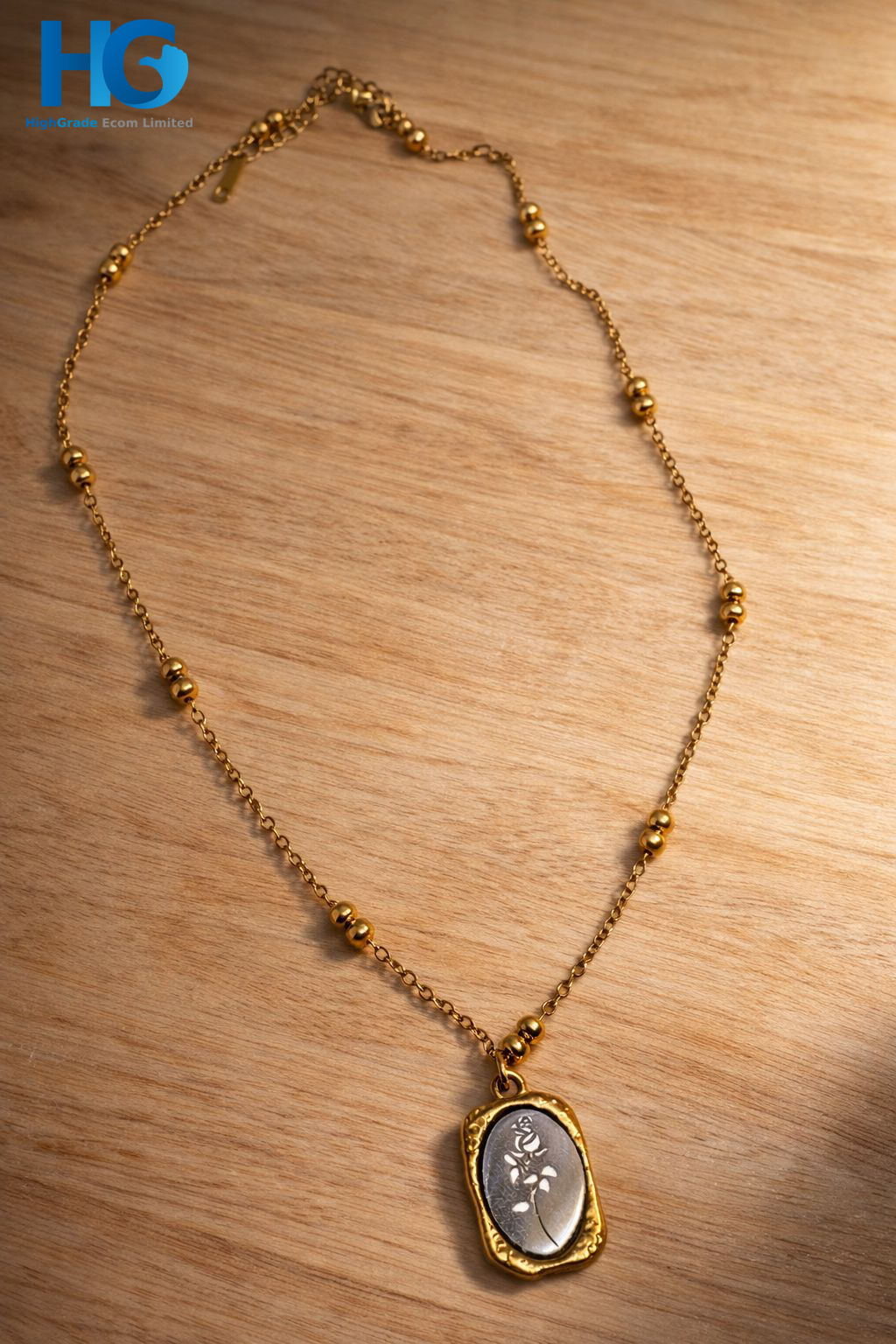 Golden Bead Chain Rose Pendant