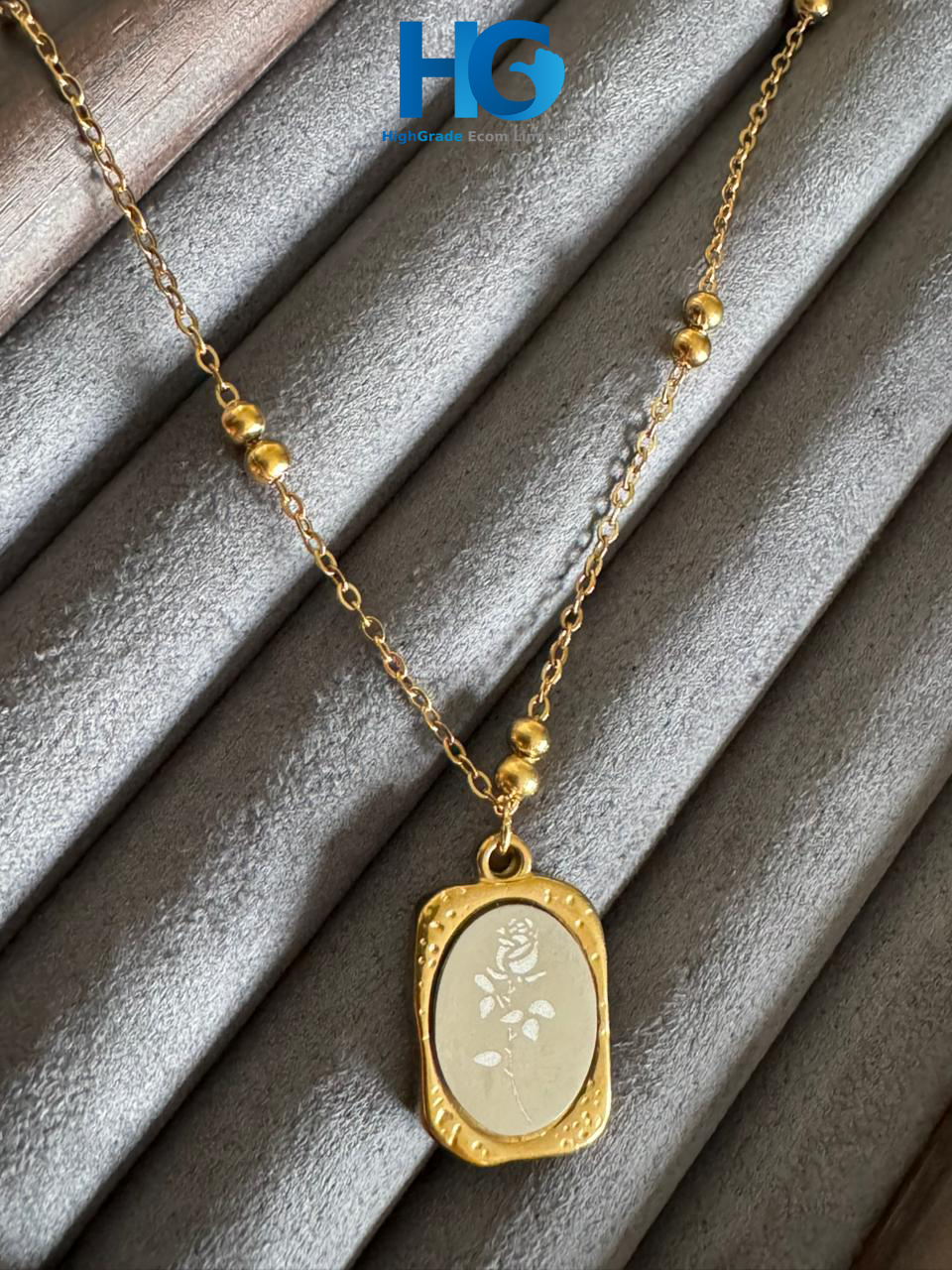 Golden Bead Chain Rose Pendant