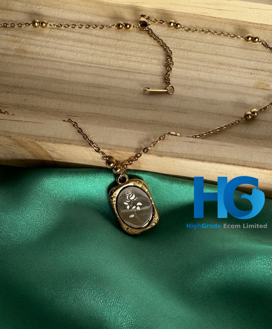 Golden Bead Chain Rose Pendant