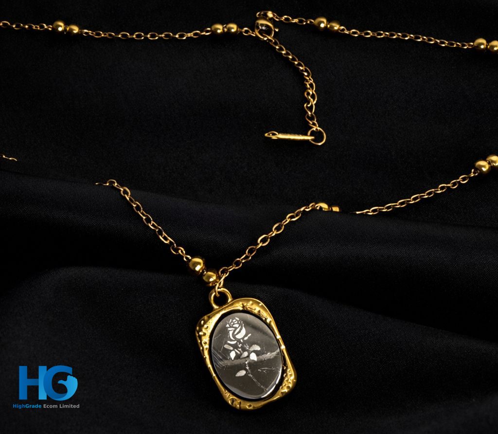 Golden Bead Chain Rose Pendant