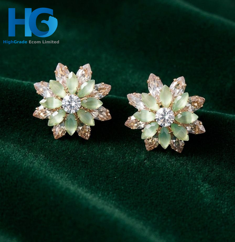 Mint Bloom Crystal Studs