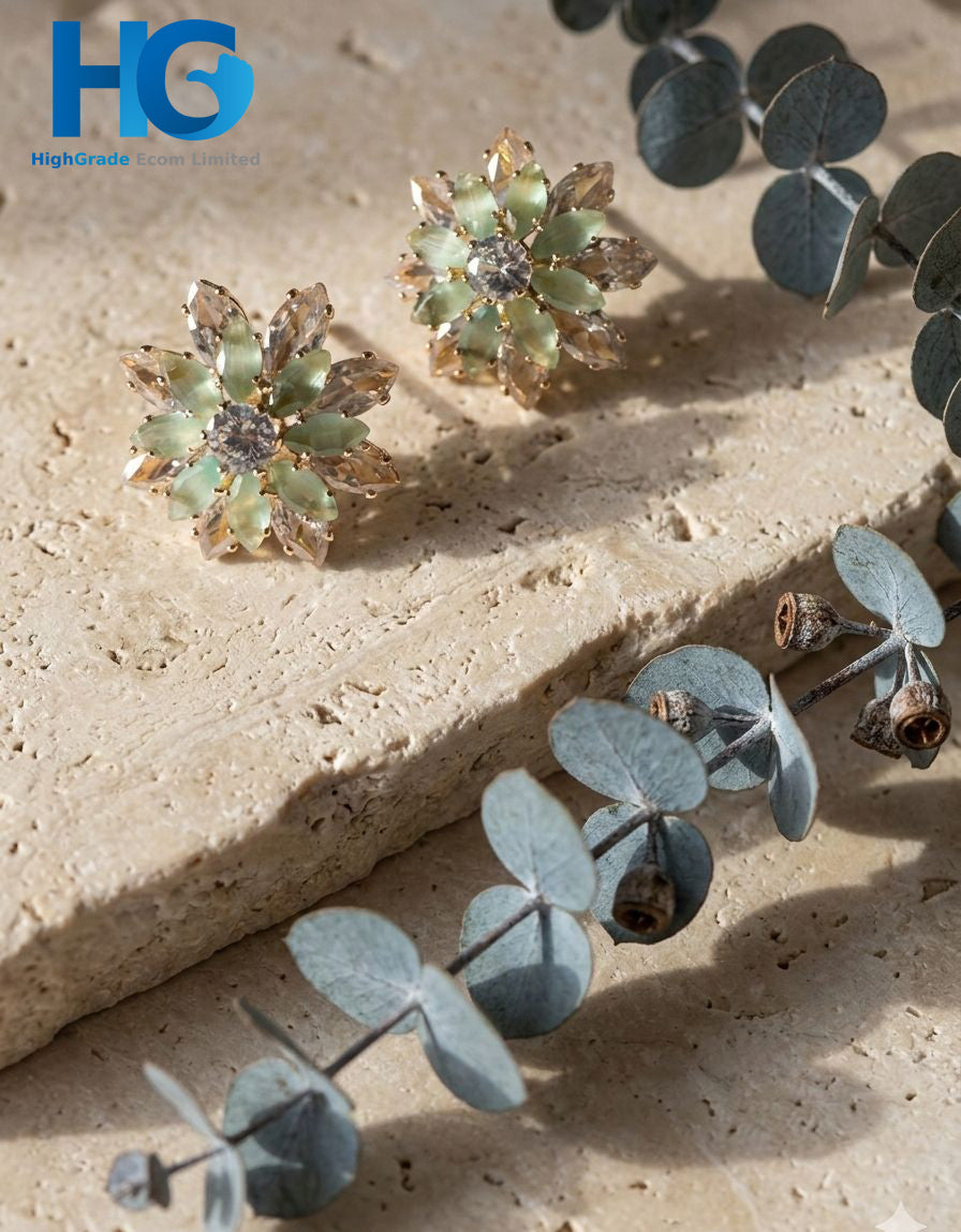 Mint Bloom Crystal Studs