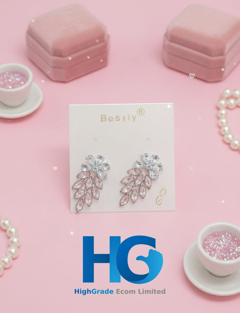 Pink Marquise Leaf Studs