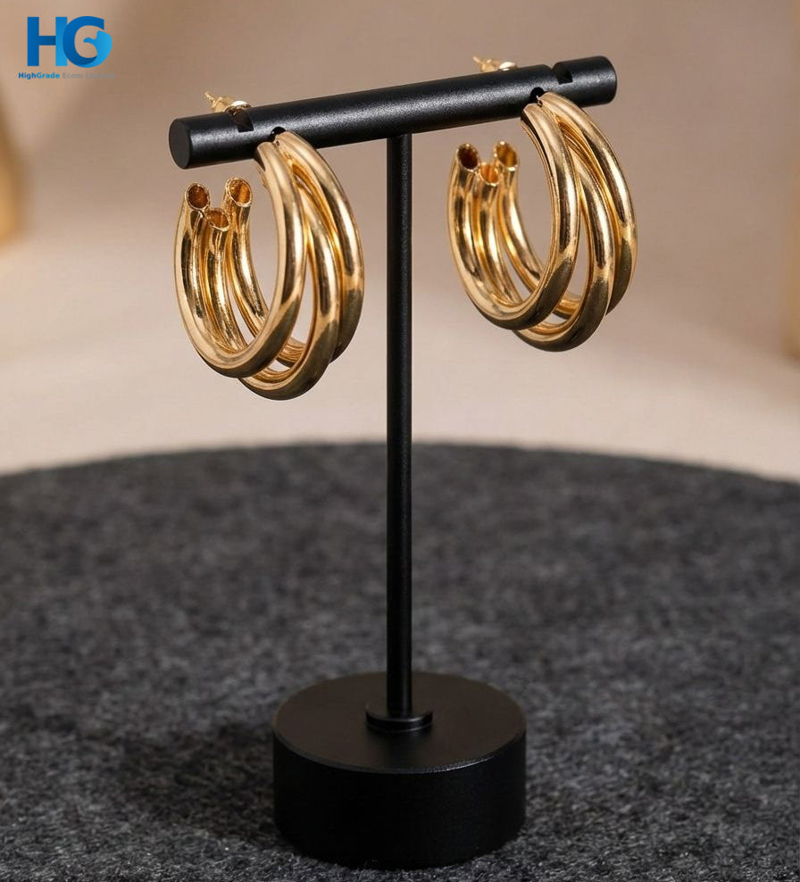 Triple Layer Golden Hoops