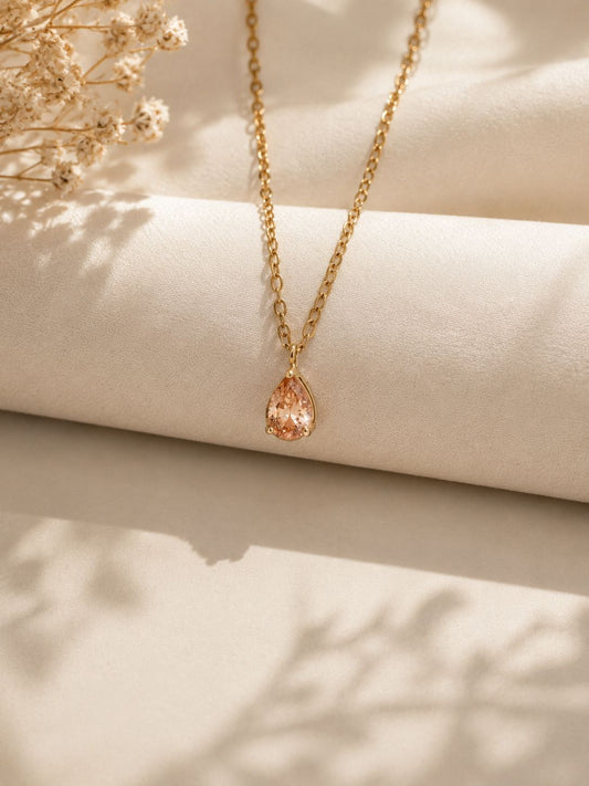 Waterdrop Necklace HighGrade 18K Gold Plated Champagne Cubic Zirconia (CZ)