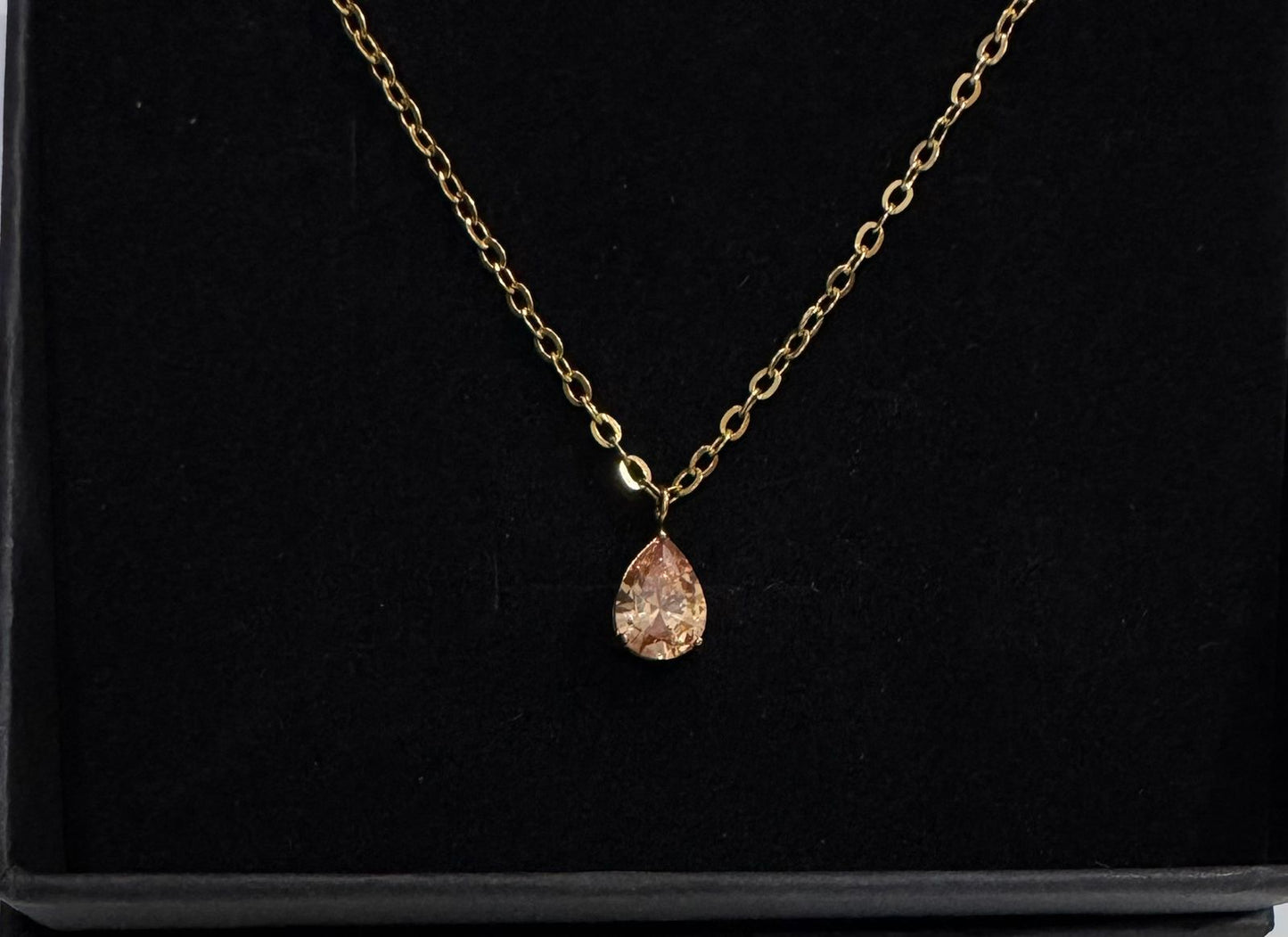 Waterdrop Necklace HighGrade 18K Gold Plated Champagne Cubic Zirconia (CZ)